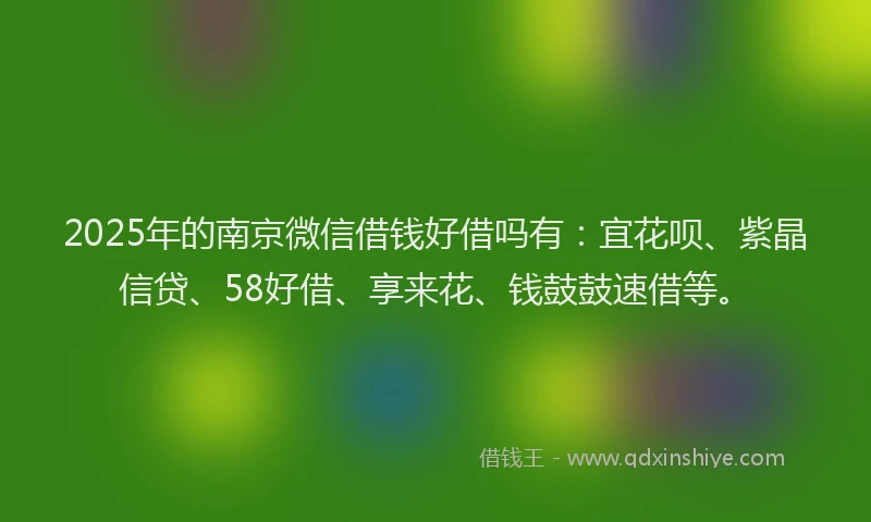 2025年的南京微信借钱好借吗有：宜花呗、紫晶信贷、58好借、享来花、钱鼓鼓速借等。