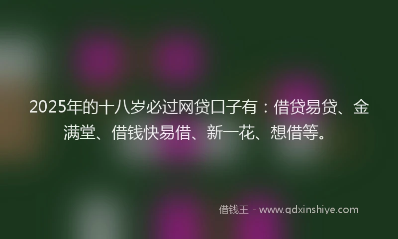 2025年的十八岁必过网贷口子有：借贷易贷、金满堂、借钱快易借、新一花、想借等。