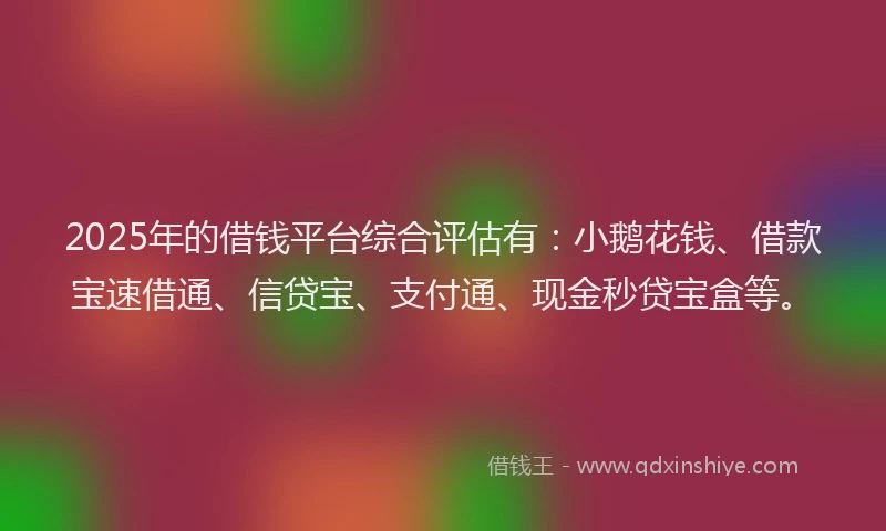 2025年的借钱平台综合评估有：小鹅花钱、借款宝速借通、信贷宝、支付通、现金秒贷宝盒等。