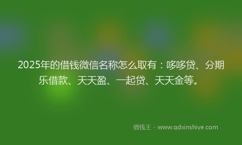 2025年的借钱微信名称怎么取有：哆哆贷、分期乐借款、天天盈、一起贷、天天金等。