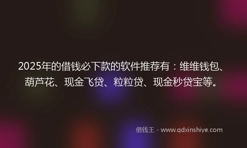 2025年的借钱必下款的软件推荐有：维维钱包、葫芦花、现金飞贷、粒粒贷、现金秒贷宝等。