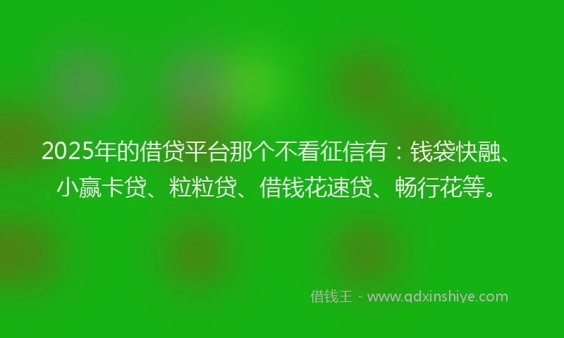 2025年的借贷平台那个不看征信有：钱袋快融、小赢卡贷、粒粒贷、借钱花速贷、畅行花等。