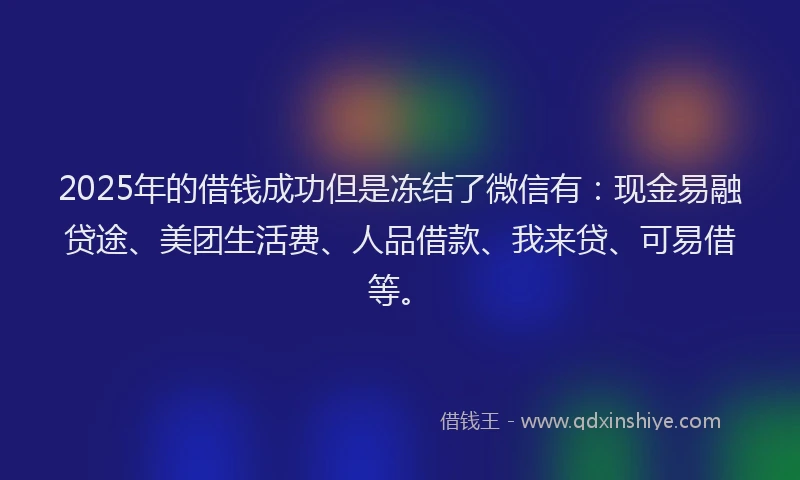 2025年的借钱成功但是冻结了微信有：现金易融贷途、美团生活费、人品借款、我来贷、可易借等。