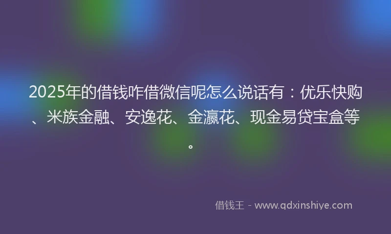 2025年的借钱咋借微信呢怎么说话有：优乐快购、米族金融、安逸花、金瀛花、现金易贷宝盒等。
