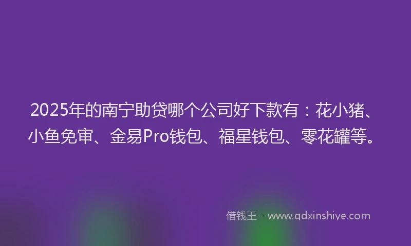 2025年的南宁助贷哪个公司好下款有：花小猪、小鱼免审、金易Pro钱包、福星钱包、零花罐等。