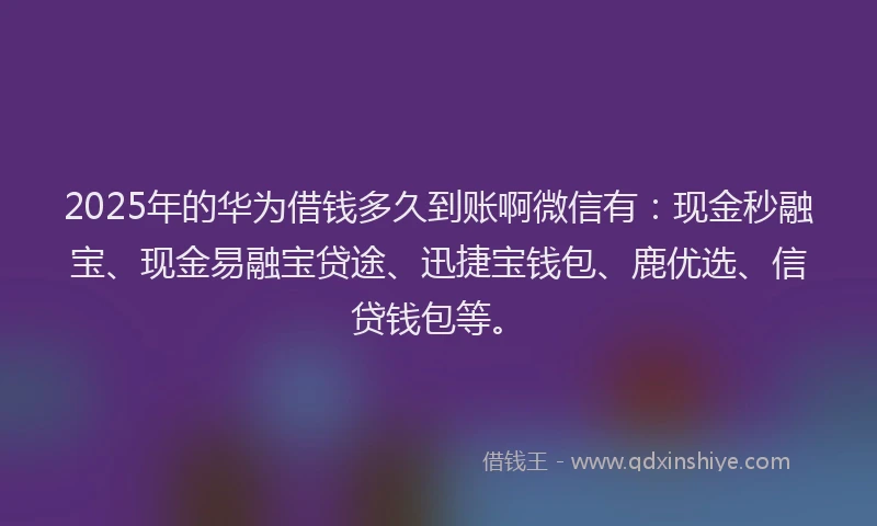 2025年的华为借钱多久到账啊微信有：现金秒融宝、现金易融宝贷途、迅捷宝钱包、鹿优选、信贷钱包等。