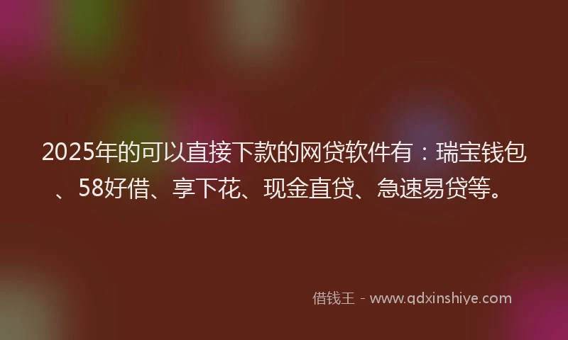 2025年的可以直接下款的网贷软件有：瑞宝钱包、58好借、享下花、现金直贷、急速易贷等。