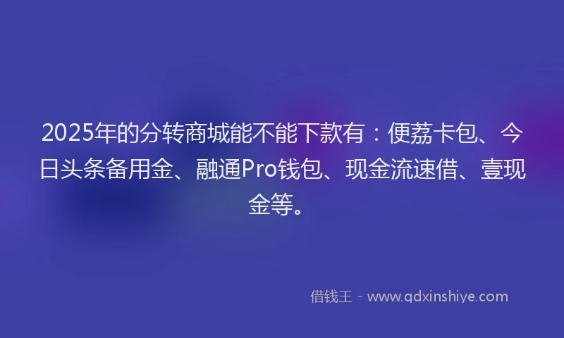 2025年的分转商城能不能下款有：便荔卡包、今日头条备用金、融通Pro钱包、现金流速借、壹现金等。