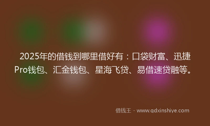 2025年的借钱到哪里借好有：口袋财富、迅捷Pro钱包、汇金钱包、星海飞贷、易借速贷融等。