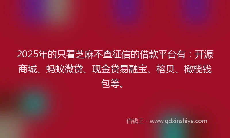 2025年的只看芝麻不查征信的借款平台有：开源商城、蚂蚁微贷、现金贷易融宝、榕贝、橄榄钱包等。