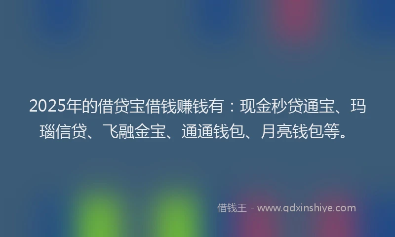 2025年的借贷宝借钱赚钱有：现金秒贷通宝、玛瑙信贷、飞融金宝、通通钱包、月亮钱包等。