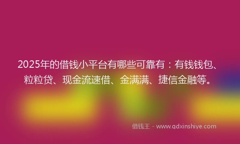 2025年的借钱小平台有哪些可靠有：有钱钱包、粒粒贷、现金流速借、金满满、捷信金融等。