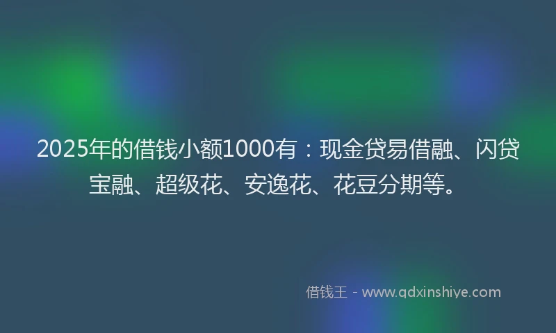 2025年的借钱小额1000有：现金贷易借融、闪贷宝融、超级花、安逸花、花豆分期等。