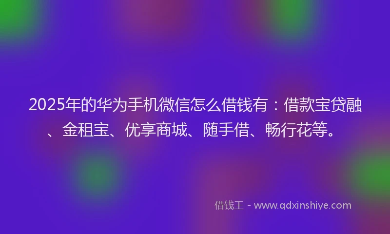 2025年的华为手机微信怎么借钱有：借款宝贷融、金租宝、优享商城、随手借、畅行花等。