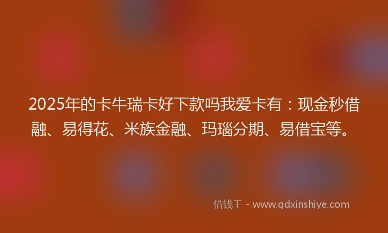 2025年的卡牛瑞卡好下款吗我爱卡有：现金秒借融、易得花、米族金融、玛瑙分期、易借宝等。