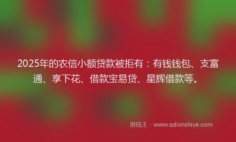 2025年的农信小额贷款被拒有：有钱钱包、支富通、享下花、借款宝易贷、星辉借款等。