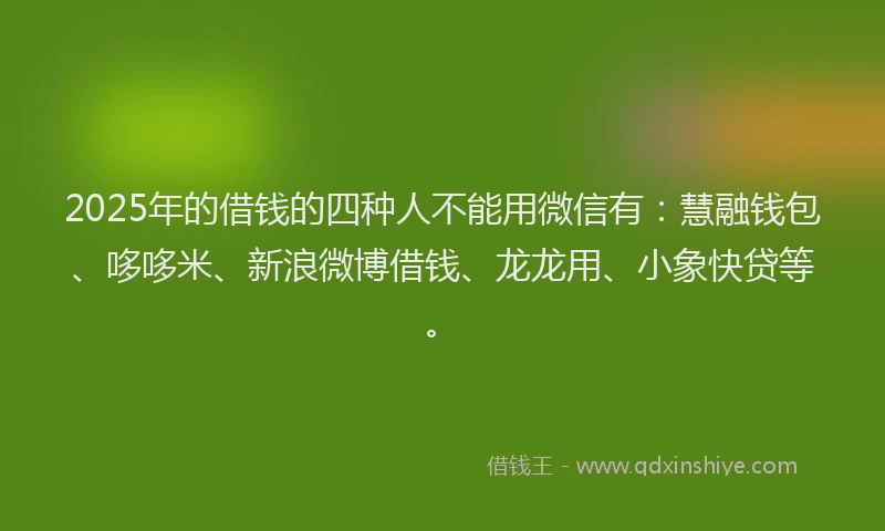 2025年的借钱的四种人不能用微信有：慧融钱包、哆哆米、新浪微博借钱、龙龙用、小象快贷等。