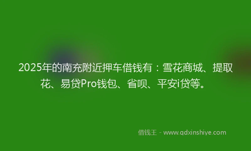 2025年的南充附近押车借钱有：雪花商城、提取花、易贷Pro钱包、省呗、平安i贷等。