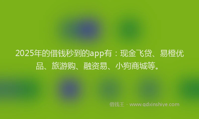 2025年的借钱秒到的app有：现金飞贷、易橙优品、旅游购、融资易、小狗商城等。