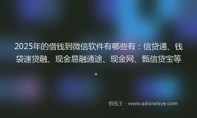 2025年的借钱到微信软件有哪些有：信贷通、钱袋速贷融、现金易融通途、现金网、甄信贷宝等。