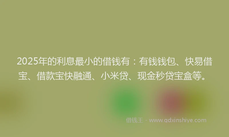 2025年的利息最小的借钱有：有钱钱包、快易借宝、借款宝快融通、小米贷、现金秒贷宝盒等。