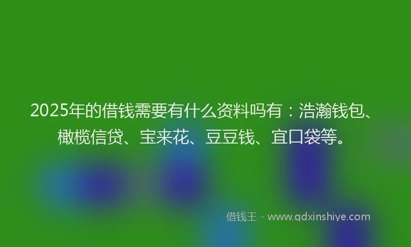 2025年的借钱需要有什么资料吗有：浩瀚钱包、橄榄信贷、宝来花、豆豆钱、宜口袋等。