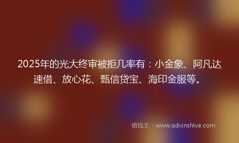 2025年的光大终审被拒几率有：小金象、阿凡达速借、放心花、甄信贷宝、海印金服等。