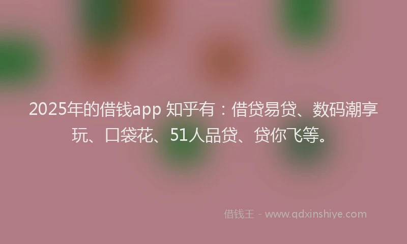 2025年的借钱app 知乎有：借贷易贷、数码潮享玩、口袋花、51人品贷、贷你飞等。