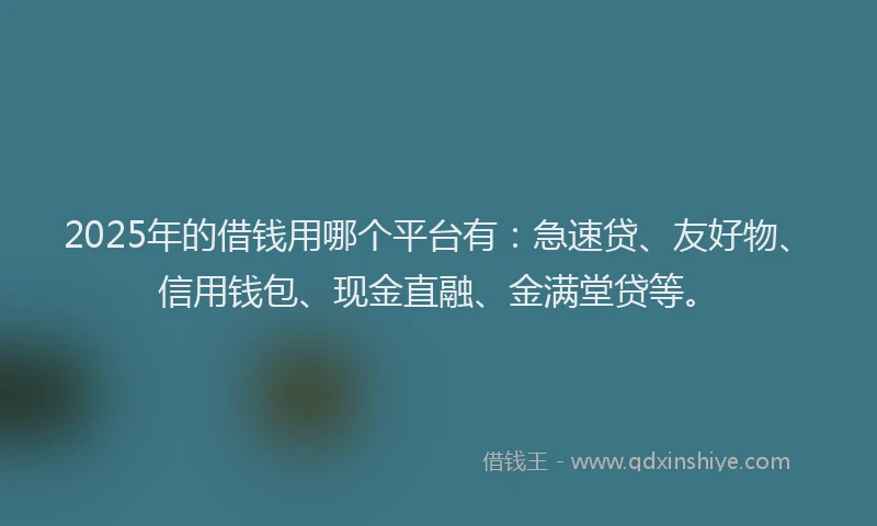 2025年的借钱用哪个平台有：急速贷、友好物、信用钱包、现金直融、金满堂贷等。