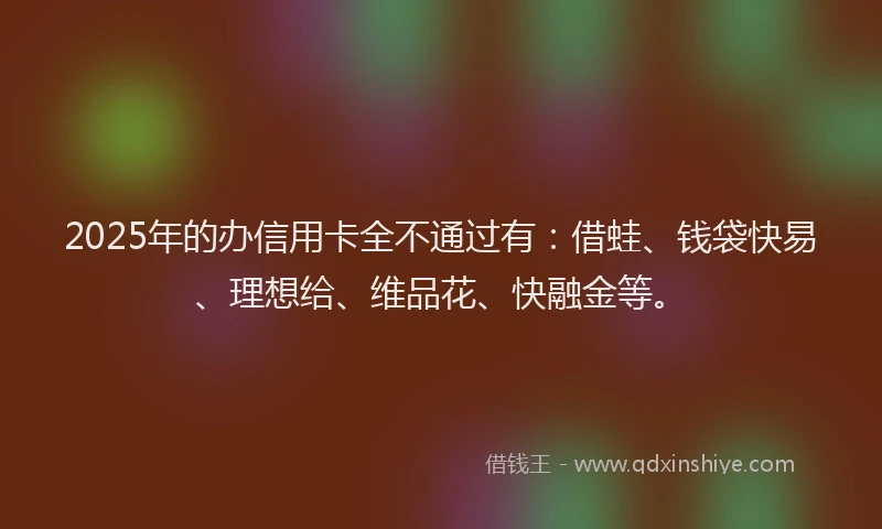 2025年的办信用卡全不通过有：借蛙、钱袋快易、理想给、维品花、快融金等。