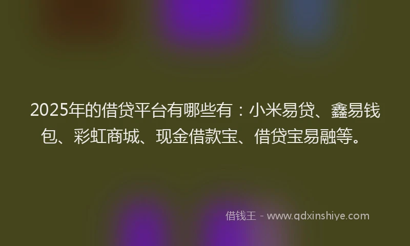 2025年的借贷平台有哪些有：小米易贷、鑫易钱包、彩虹商城、现金借款宝、借贷宝易融等。