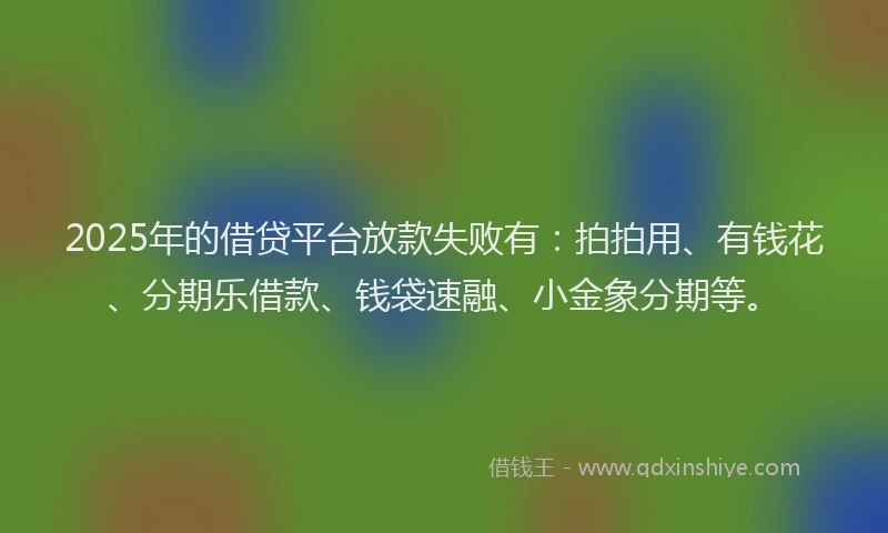 2025年的借贷平台放款失败有：拍拍用、有钱花、分期乐借款、钱袋速融、小金象分期等。