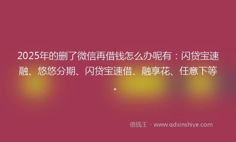 2025年的删了微信再借钱怎么办呢有：闪贷宝速融、悠悠分期、闪贷宝速借、融享花、任意下等。