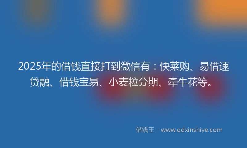 2025年的借钱直接打到微信有：快莱购、易借速贷融、借钱宝易、小麦粒分期、牵牛花等。