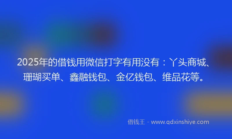 2025年的借钱用微信打字有用没有：丫头商城、珊瑚买单、鑫融钱包、金亿钱包、维品花等。