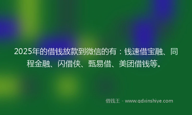 2025年的借钱放款到微信的有：钱速借宝融、同程金融、闪借侠、甄易借、美团借钱等。