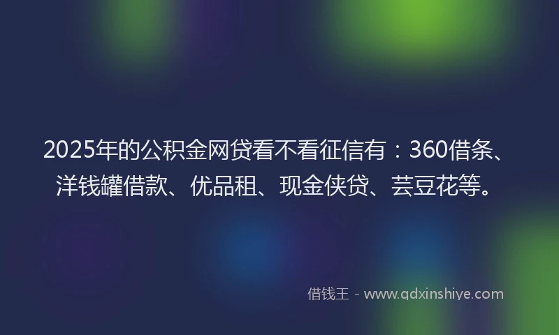 2025年的公积金网贷看不看征信有：360借条、洋钱罐借款、优品租、现金侠贷、芸豆花等。