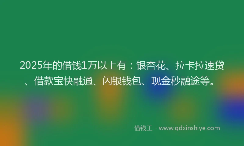 2025年的借钱1万以上有：银杏花、拉卡拉速贷、借款宝快融通、闪银钱包、现金秒融途等。