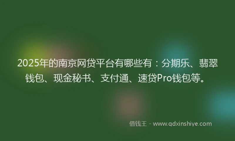 2025年的南京网贷平台有哪些有：分期乐、翡翠钱包、现金秘书、支付通、速贷Pro钱包等。