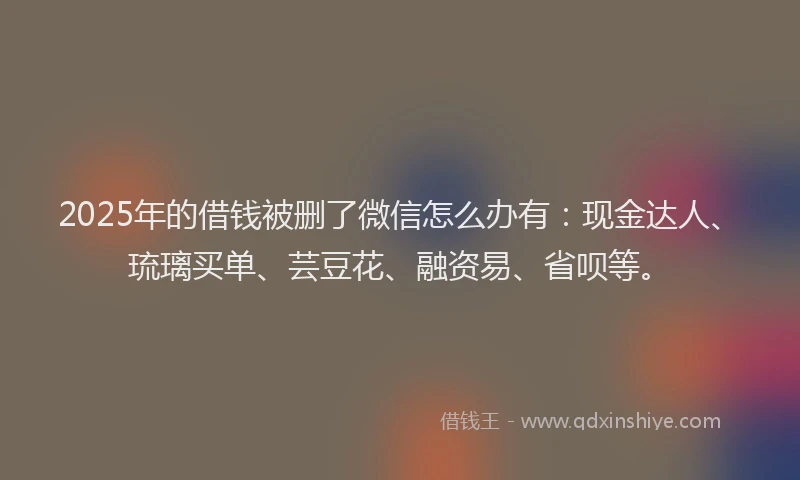 2025年的借钱被删了微信怎么办有:现金达人、琉璃买单、芸豆花、融资易、省呗等。