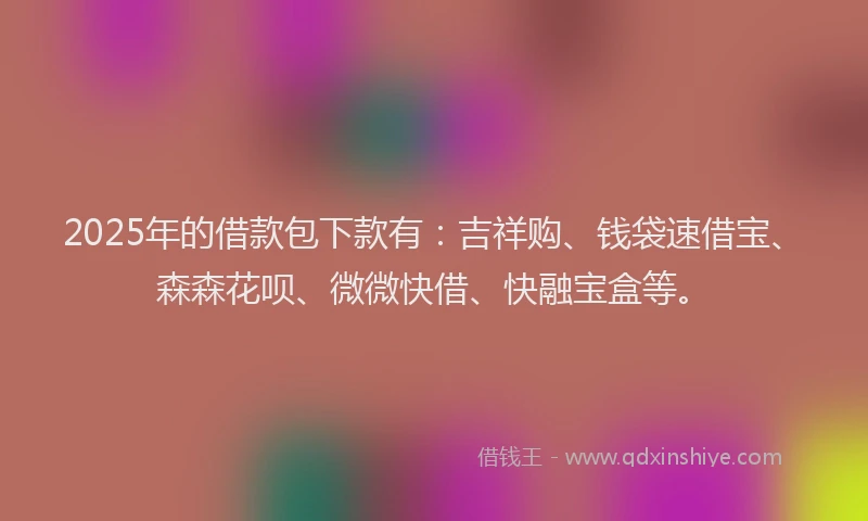 2025年的借款包下款有：吉祥购、钱袋速借宝、森森花呗、微微快借、快融宝盒等。