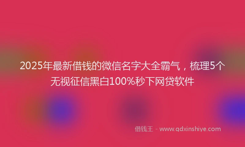 2025年最新借钱的微信名字大全霸气，梳理5个无视征信黑白100%秒下网贷软件