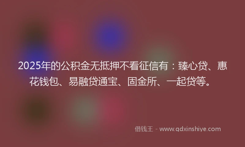 2025年的公积金无抵押不看征信有：臻心贷、惠花钱包、易融贷通宝、固金所、一起贷等。