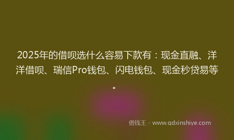 2025年的借呗选什么容易下款有：现金直融、洋洋借呗、瑞信Pro钱包、闪电钱包、现金秒贷易等。
