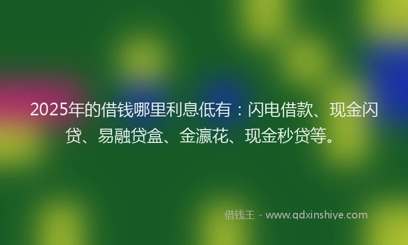 2025年的借钱哪里利息低有：闪电借款、现金闪贷、易融贷盒、金瀛花、现金秒贷等。