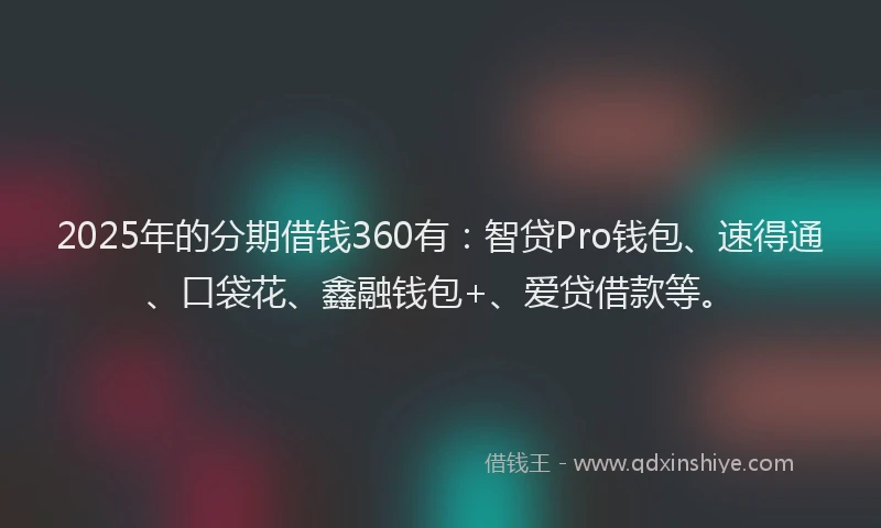 2025年的分期借钱360有：智贷Pro钱包、速得通、口袋花、鑫融钱包+、爱贷借款等。