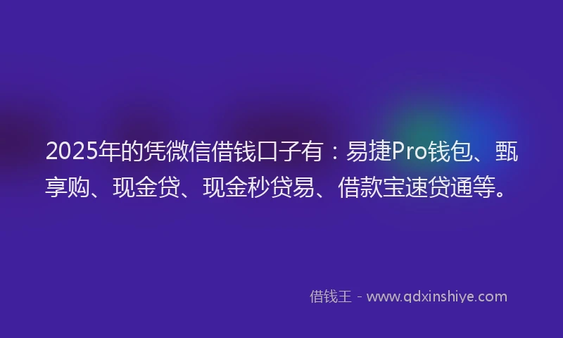 2025年的凭微信借钱口子有：易捷Pro钱包、甄享购、现金贷、现金秒贷易、借款宝速贷通等。