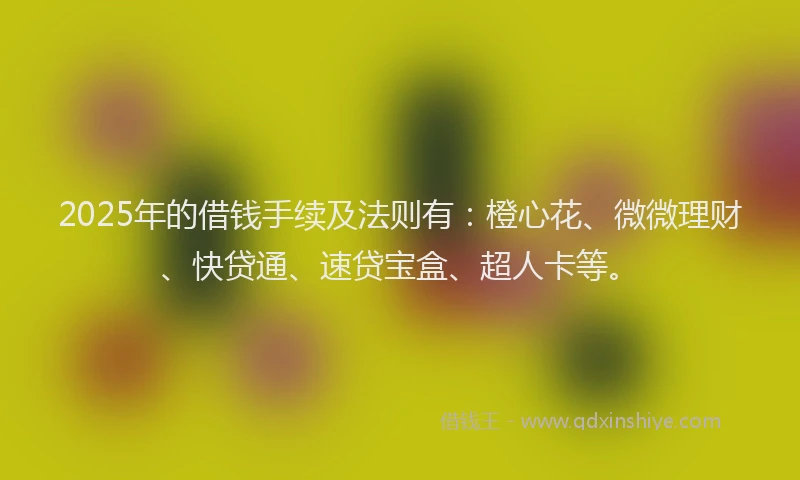2025年的借钱手续及法则有：橙心花、微微理财、快贷通、速贷宝盒、超人卡等。