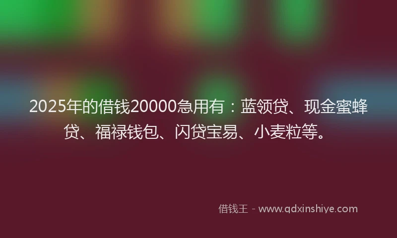 2025年的借钱20000急用有：蓝领贷、现金蜜蜂贷、福禄钱包、闪贷宝易、小麦粒等。