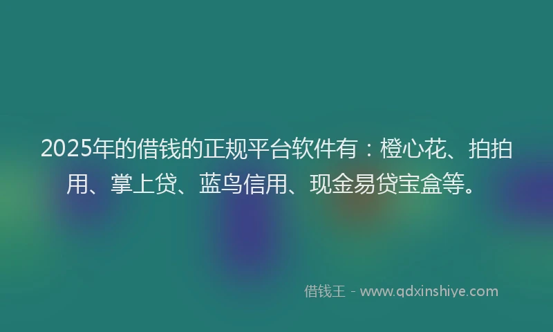2025年的借钱的正规平台软件有：橙心花、拍拍用、掌上贷、蓝鸟信用、现金易贷宝盒等。
